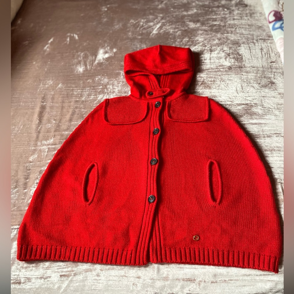 Authentic Gucci Red Girls' Knit Hooded Poncho 8 - Picture 12 of 14